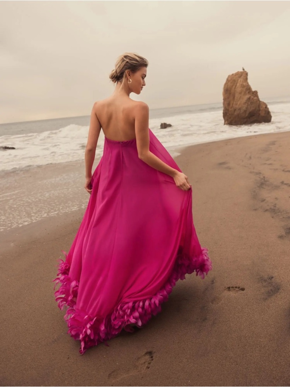 MAC DUGGAL Pink Strapless Flare Feather Hem Gown #13001 Sz: 16